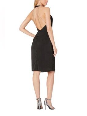 NWT bebe Black Rhinestone Chain Backless Midi Dress, Date Night Vegas, Size 8